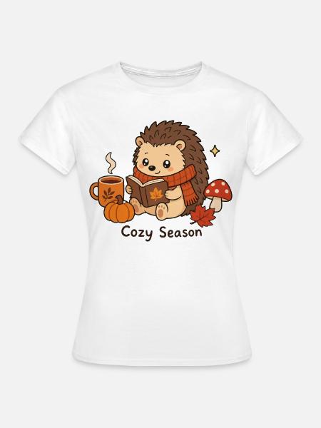 Cozy Season Igel Herbst Gemütlich Lesen Niedlich - Frauen T-Shirt - Weiß
