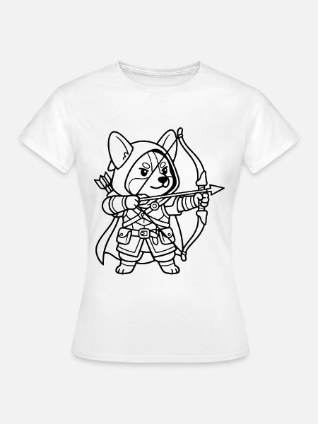 Niedliche Corgi-Bogenschütze-RPG-Tabletop-Gamer-Hunde-Umrisse - Frauen T-Shirt - Weiß