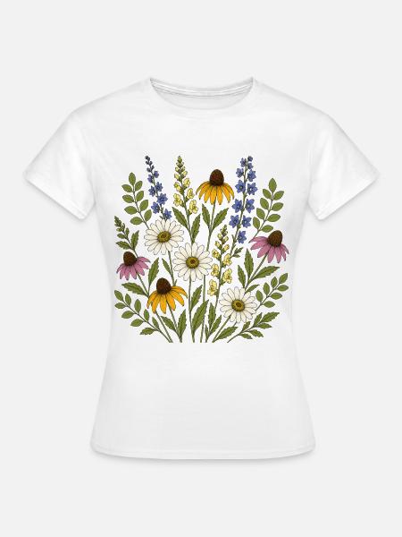 Gänseblümchen, Sonnenhut und Wildblumen - Frauen T-Shirt - Weiß