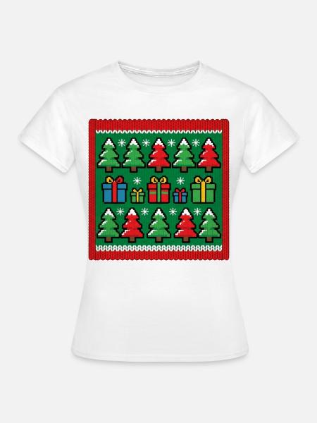 Ugly Christmas Pixel Strick Muster - Frauen T-Shirt - Weiß