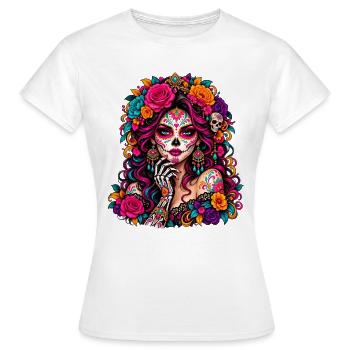 Floral Calavera - Frauen T-Shirt - Weiß - Vorne - AI Model Female 172 dark (172cm)