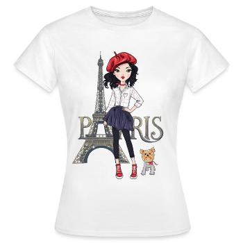 Paris Mode Mädchen mit Hund & Eiffelturm - Frauen T-Shirt - Weiß - Vorne - AI Model Female 172 dark (172cm)