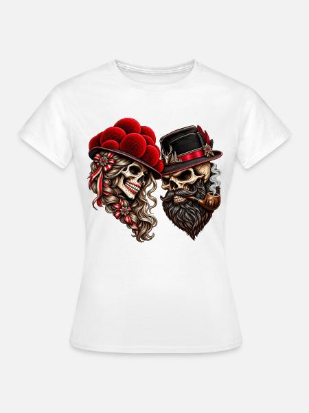 Schwarzwald Liebe – Totenkopf Paar - Frauen T-Shirt - Weiß