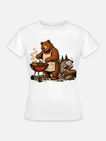 Bär & Opossum beim Grillen – Grillfreunde - Frauen T-Shirt - Weiß