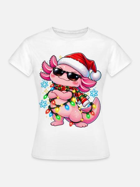 Weihnachtsdrache mit Lichterkette - Frauen T-Shirt - Weiß