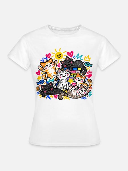 Katzen Doodle Katzenliebe Bunte Katzen Geschenk - Frauen T-Shirt - Weiß