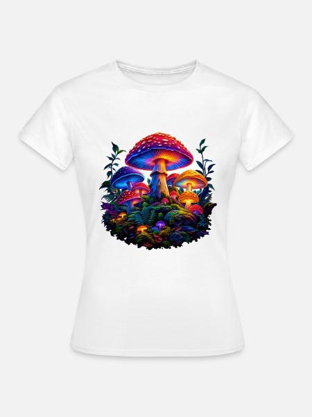 Magischer Pilz Neon Wald - Frauen T-Shirt - Weiß