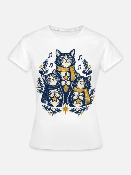Weihnachtskatzen Singen Chor Katzenliebhaber Stern - Frauen T-Shirt - Weiß