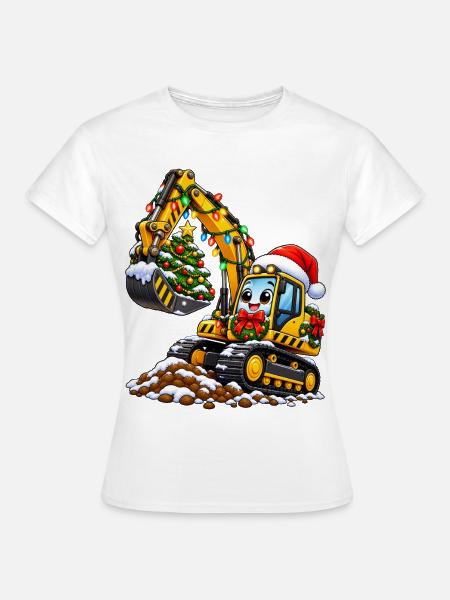 Weihnachtsbagger mit Baumzauber - Frauen T-Shirt - Weiß