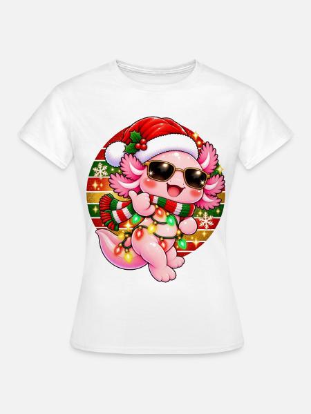 Kuscheliger Weihnachts-Dino mit Lichtern - Frauen T-Shirt - Weiß