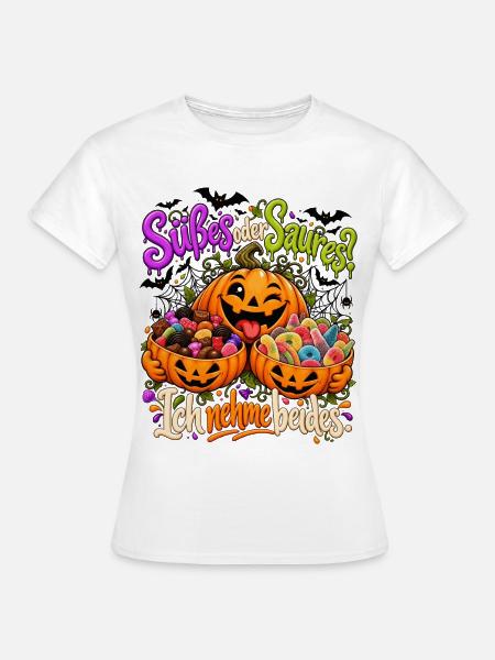 Lustiges Halloween Motiv - Süßes oder Saures - Frauen T-Shirt - Weiß