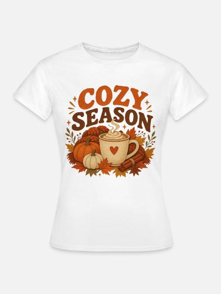 Saisondecke und Kürbisbecher - Frauen T-Shirt - Weiß