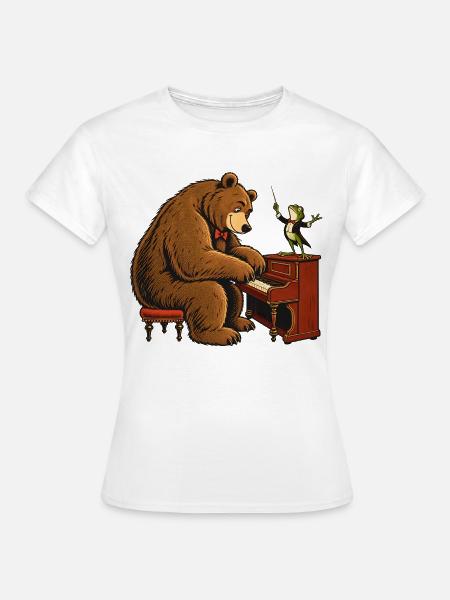 Bär & Frosch am Klavier – Lustiges Musikmotiv - Frauen T-Shirt - Weiß