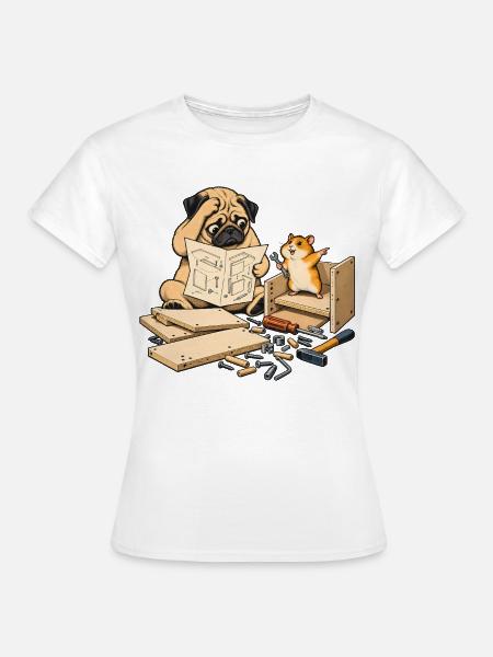 Mops & Hamster beim Heimwerken – Heimwerker - Frauen T-Shirt - Weiß