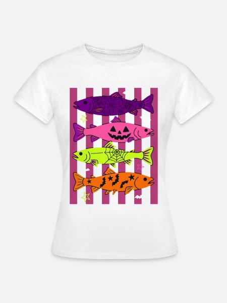 Spooky Halloween Fish Pattern Design - Frauen T-Shirt - Weiß