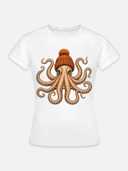 Oktopus mit Mütze - Frauen T-Shirt - Weiß