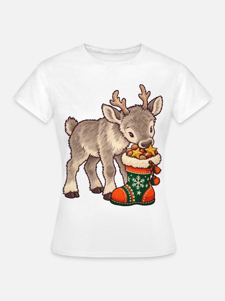 Rentier mit Weihnachtssocke - Frauen T-Shirt - Weiß