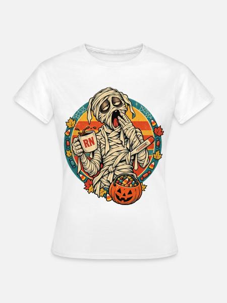 Mumie mit Kürbisbeute Halloween - Frauen T-Shirt - Weiß