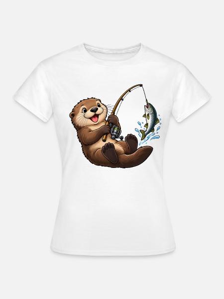 Seeotter beim Angeln – Lustiges Angelmotiv - Frauen T-Shirt - Weiß