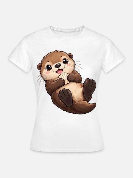 Seeotter Kawaii Style – Süßer Otter - Frauen T-Shirt - Weiß