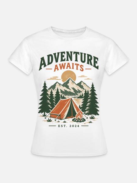 Abenteuer wartet am Zeltplatz - Frauen T-Shirt - Weiß