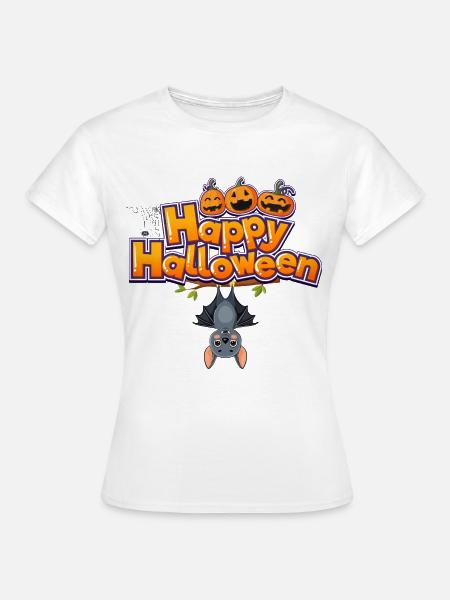 Happy Halloween Fledermaus Kürbis - Frauen T-Shirt - Weiß