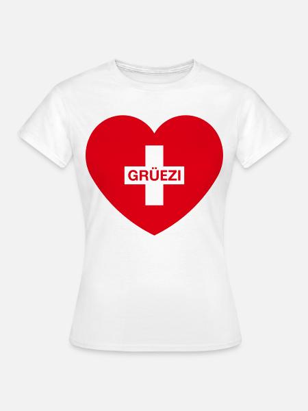 Grüezi (Herz / Schweizerkreuz / Schweiz / 1C) - Frauen T-Shirt - Weiß