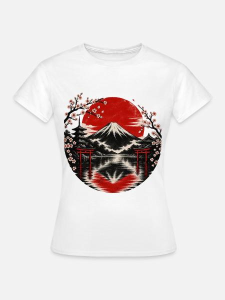 Fuji-Sonnenkreis mit Kirschblüten - Frauen T-Shirt - Weiß