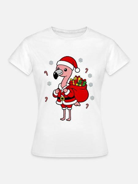 Niedliche Kawaii Flamingo Santa Weihnachtsgeschenk-Kunst - Frauen T-Shirt - Weiß