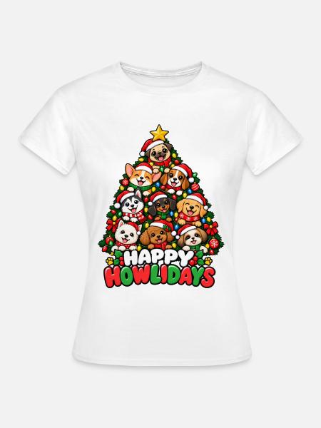Happy Howlidays Hundebaum - Frauen T-Shirt - Weiß