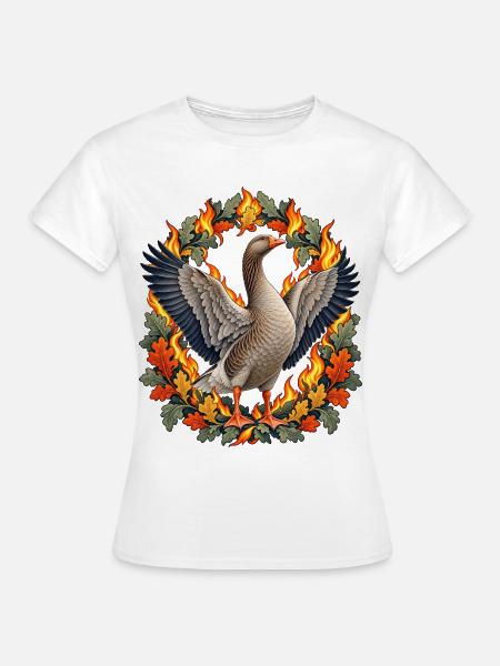 Graugans im Martinsfeuer-Blätterbogen - Frauen T-Shirt - Weiß