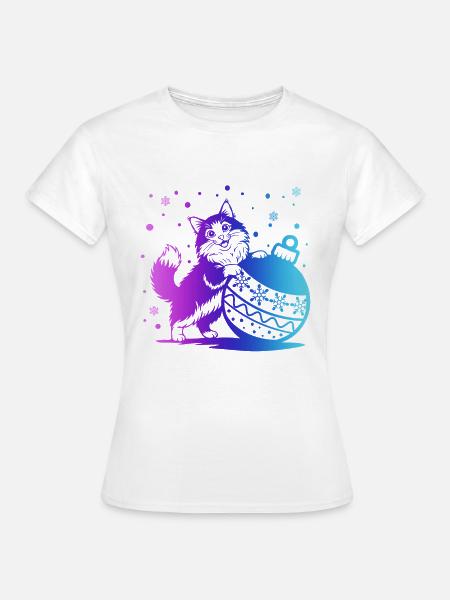 Kätzchen in einem Winter-Kugelverlauf - Frauen T-Shirt - Weiß