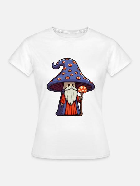 Süßer Pilz Zauberer mit Bart - Frauen T-Shirt - Weiß
