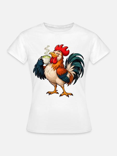 Hahn mit Matcha Latte – Lustiges Tiermotiv - Frauen T-Shirt - Weiß