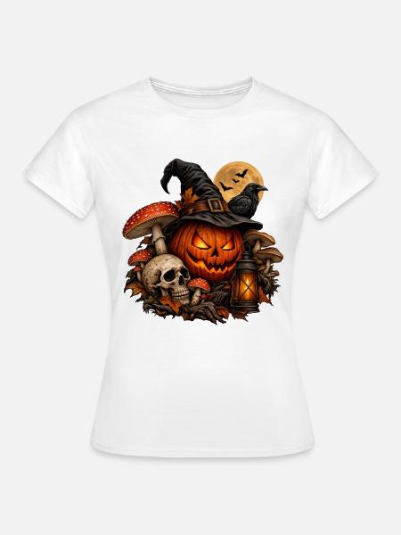 Dunkle Magie: Exklusives Halloween-Design - Frauen T-Shirt - Weiß