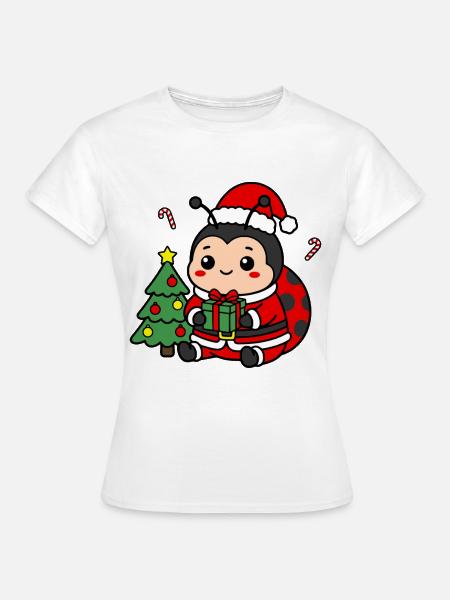 Süßes Kawaii-Weihnachts-Marienkäfer-Weihnachtsgeschenk - Frauen T-Shirt - Weiß