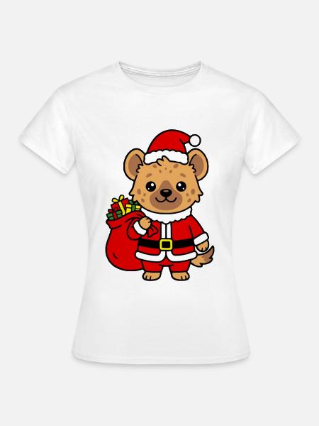 Süße Kawaii Hyäna Santa Weihnachtsgeschenktüte - Frauen T-Shirt - Weiß