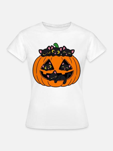 Katzen in einem Halloween-Kürbis - Frauen T-Shirt - Weiß