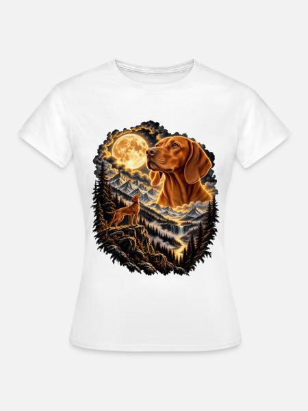 Spitz Hund Mondschein Bergwelt - Frauen T-Shirt - Weiß