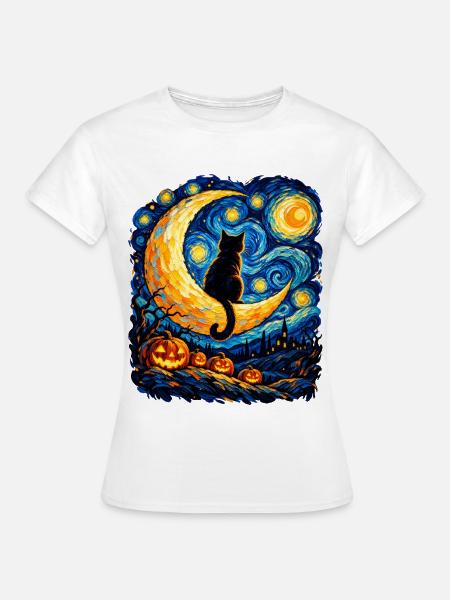 Mondkatze im Sternennacht-Labyrinth - Frauen T-Shirt - Weiß