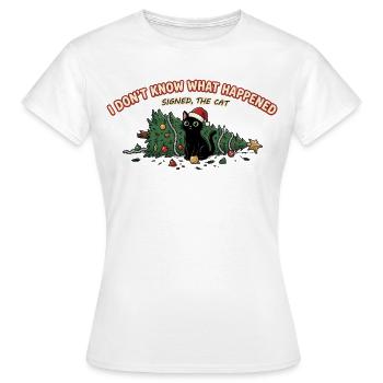 Weihnachtskatze Baum umgeworfen Lustiger Spruch - Frauen T-Shirt - Weiß - Vorne - AI Model Female 172 dark (172cm)