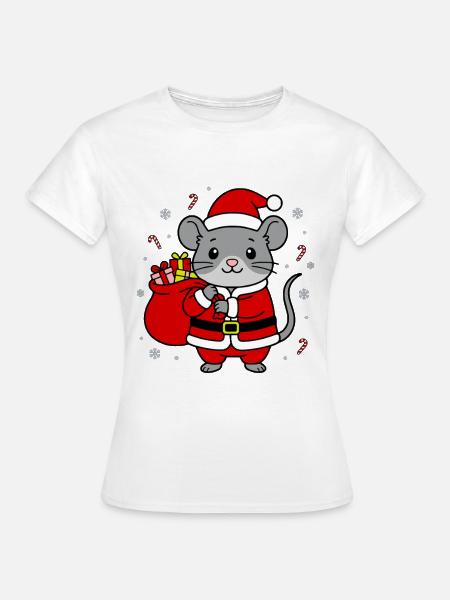 Niedlicher Kawaii-Maus-Weihnachtssack - Frauen T-Shirt - Weiß