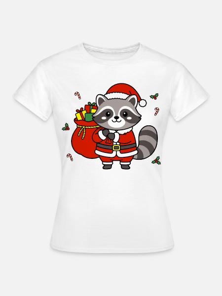 Süßes Kawaii-Waschbär-Weihnachtsgeschenk - Frauen T-Shirt - Weiß