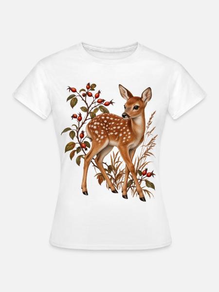 Rehkitz und Hagebutten - Frauen T-Shirt - Weiß