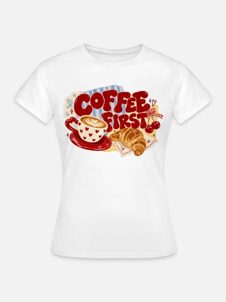 Coffee First Retro Breakfast - Frauen T-Shirt - Weiß