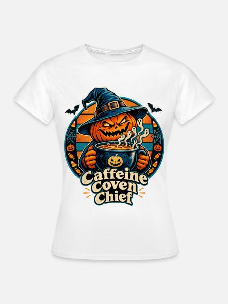 Halloween-Kürbis Caffeine Coven Chief - Frauen T-Shirt - Weiß