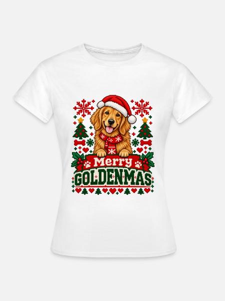 Golden Retriever - Weihnachtsmotiv in Strickoptik - Frauen T-Shirt - Weiß