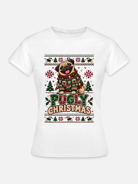 Pugly Christmas Cute Pug Design - Frauen T-Shirt - Weiß