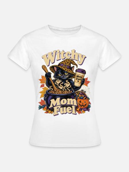 Halloween Hexenkatze Witchy Mom Fuel - Frauen T-Shirt - Weiß