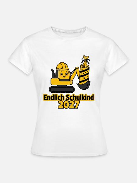 Endlich Schulkind 2027 Baustelle Baggerfahrer - Frauen T-Shirt - Weiß